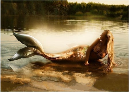 Sirena Aurie - sirena, mermaid, aurie, blonde, lake, golden