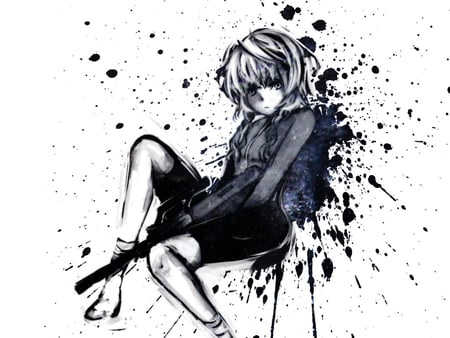 Amane Suzuha - stainsgate, pretty girl, black paint, anime short hair, amane suzuha, anime with a weapon