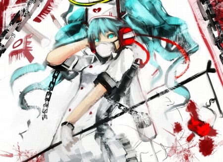 Hatsune Miku - nurse miku, vocaloid, anime long hair, anime, vocaloid girl, hatsune miku