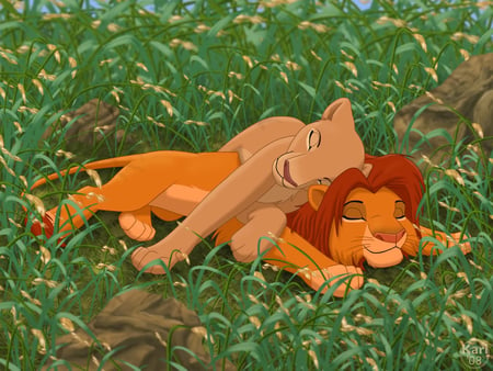 simba and nala in love - lionking2, lions, love, lionking