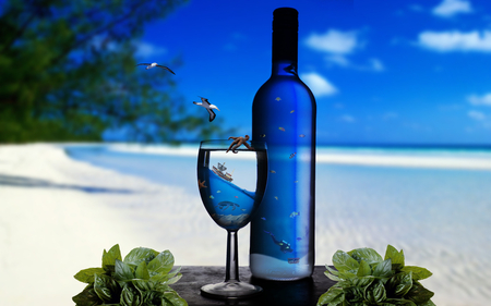 marine cocktail - drink, bottle, holiday, beach, sea, refresh, cocktail