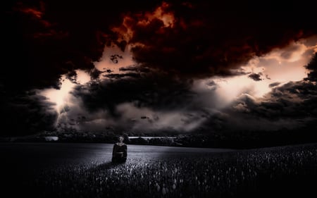 Scarecrow - nature, scarecrow, sky, dark, evening, clouds, photography, field