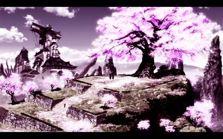 Peace - love, cherry blossem, peace, pink, tree, temple