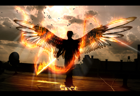 Angel - abstract, fire, nice, angel, cool, sun, sky