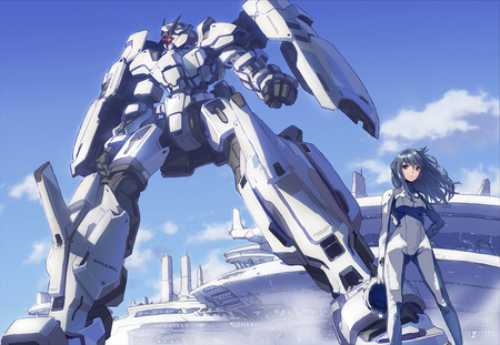 Am Prepare! - am prepare, robot, original, blue hair, plugsuit, beautiful, anime, anime long hair, mecha