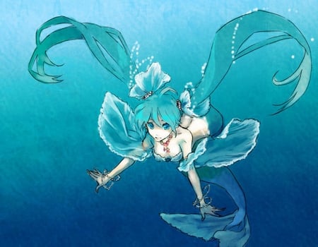 Miku is a... mermaid? - nice, cristal, 01, lightblue, append, water, hatsune, vocaloids, pretty, mermaid, vocaloid, blue, miku, from, cute