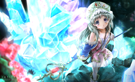 little worrier - anime, crown, girl, stalf, blush, colorful, ice, cute, princess, worrier