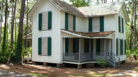 Home in the Woods - house, shuttered, trees, nature