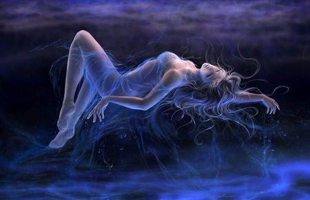 Blue Heaven - pretty, fantasy, female, floating, blue, woman