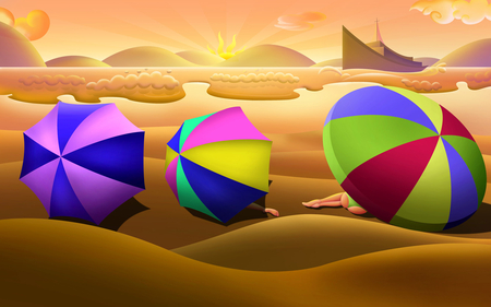 bright beach umbrellas - abstract, sand, beach, umbrellas