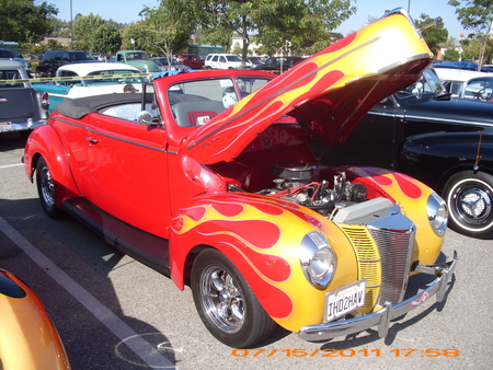 FLAMED FORD - hotrod, cars, autos, outside, hot rod, convertible, car, red, rodder, ford, custom, hot, flamed, street, classic, show, auto