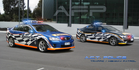 AFP - A.C.T. Police Holden & Ford - car, cars, australia, canberra, police, holden ve ss, ford fg xr6 turbo