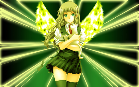 Schoolgirl - wings, school uniform, schoolgirl, skirt, sexy, angel, green