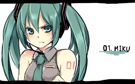 Hatsune Miku - virtual, blush, miku, digital, vocaloids, song, microphone, singer, cool, headphones, awesome, vocaloid, anime, twintail, blue, cg, aqua hair, hatsune, black, cute, beautiful, girl, anime girl, white, program, aqua eyes, artistic, pretty, aqua, beauty, mad, art, diva, nice, idol, headset, music, hatsune miku