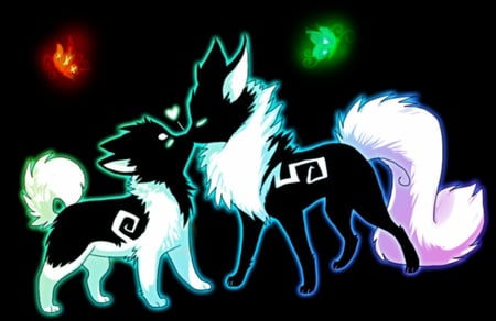 Chaos and Venge - fox, love, venge, chaos, butterfly, dog, husky, demon