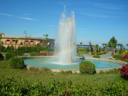 Rainbow in Obzor - black sea, rainbow, fountain, bulgaria