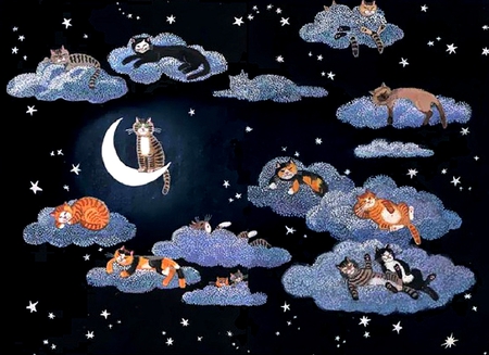 For Patsy - moon, stars, clouds, cats