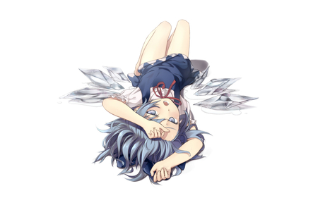 Touhou - cute anime, anime, cirno supertie touhou, touhou, blue hair, ribbon, anime short hair