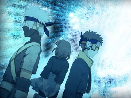 team kakashi - obito, minato, rin, youngkakashi