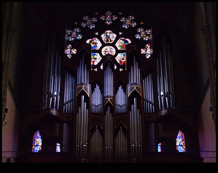 Music for the soul - beauty, organ, popular, music, image, view, stained, architecture, religious, pipe, glass, light, pacefull, colors, cathedral, photo, soul