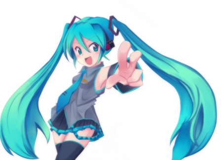 Hatsune Miku - tie, pretty, artistic, uniform, headphones, nice, program, hot, thighhighs, beauty, virtual, cg, white, gray, cute, aqua eyes, song, outfit, sexy, vocaloid, anime, blue, twintail, hatsune miku, microphone, music, aqua, art, idol, anime girl, skirt, beautiful, singer, girl, cool, black, miku, awesome, diva, digital, aqua hair, hatsune, vocaloids, headset