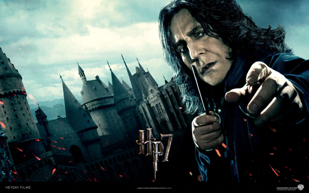 Severus Snape - wand, harry potter, black, half blood prince, severus snape, part 2, deathly hallows, robe, hogwarts, hp7