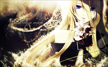 Lost in your Eyes - anime girl, vocaloid, female, heart, hot, alone, blonde, lost in your eyes, cool, sweet, dark, lily, lost