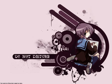 do not disturb - nagato yuki, seifuku, cute, computer, purple hair