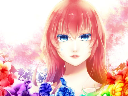 Megurine Luka - tears, roses, colorful, rainbow, sad, megurine luka, pink