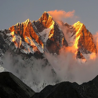 Snow mountain sunset