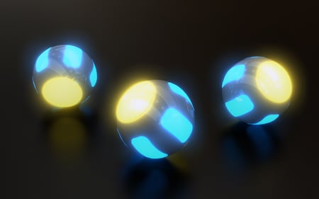 Glowing Balls - abstract, yellow, blue, ball, light