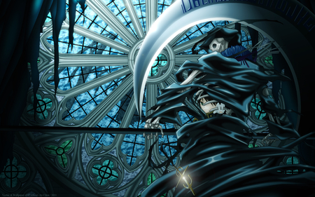 Ghost - cool, black, 07 ghost, awesome, anime, grim reaper, blue, badass, scythe, weapon