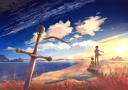 Anime - anime scene, anime, blue sky, beautiful place, anime artistic