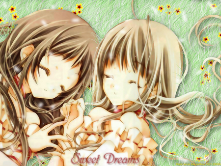 Sweet dreams - sleeping, flowers, cute, two girls