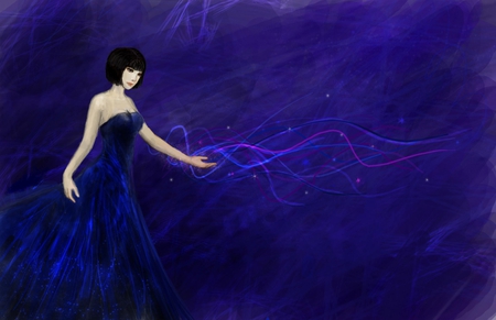 Blue lady - lady, fantasy, woman, dress, blue