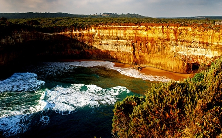 cliff - trees, water, nature, photography, cliff, waves, beauty, wet