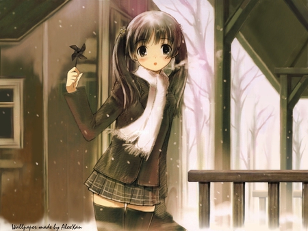 Anime - anime, innocent, cute, snow, home