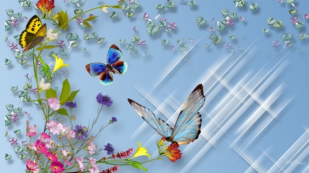 Wild Flower Butterflies - summer, butterflies, firefox persona, scatter, wild flowers, spring, sparkles, color