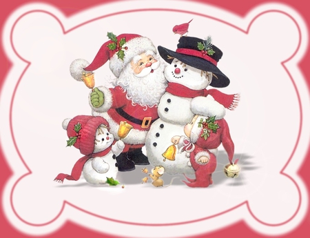 SNOWMAN WITH MR.CLAUS - red, winter, snowmen, christmas