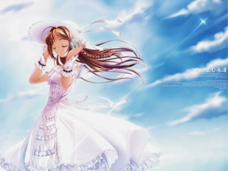 Sweet - white dress, girl, cute, anime