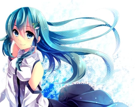 Kochiya Sanae - skirt, bow, blue, long hair, ribbon, kochiya sanae