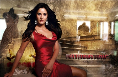 Katrina Kaif - silky, red, katrina kaif, dress