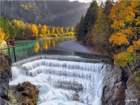 Beautiful waterfall - nature, scenery, rays, green, beautiful waterfall