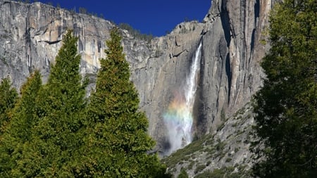 Rainbow In The Mist Upper - rainbow, yosemite national, park, waterfall, mist