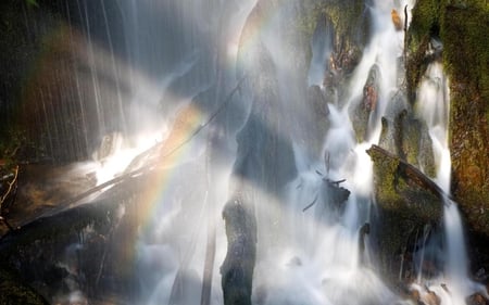 Dartmoor National Park - white, water, floating, waterfall, rainbow, flowing, rock, light