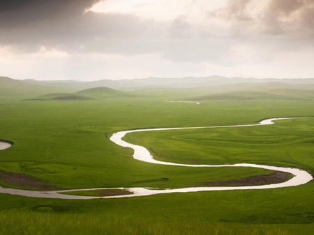 Snake-river. - river, nature, snake, grass, sky