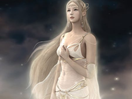 Princess - white, long hair, fantasy, princess