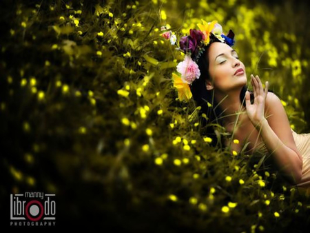 Dreaming Girl - flowers, girl, lying, nature