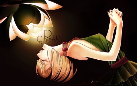 Red Garden - original, anime short hair, red garden, tagme, pretty girl, anime, green dress, flower, blonde