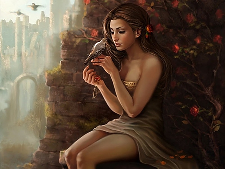 Speak to me ! - speaking, girl, fantasy, bird